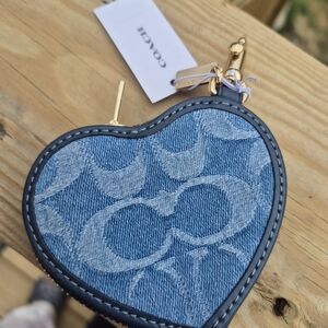 Coach Denim Heart Coin Pouch Key Holder with Gold Hardware